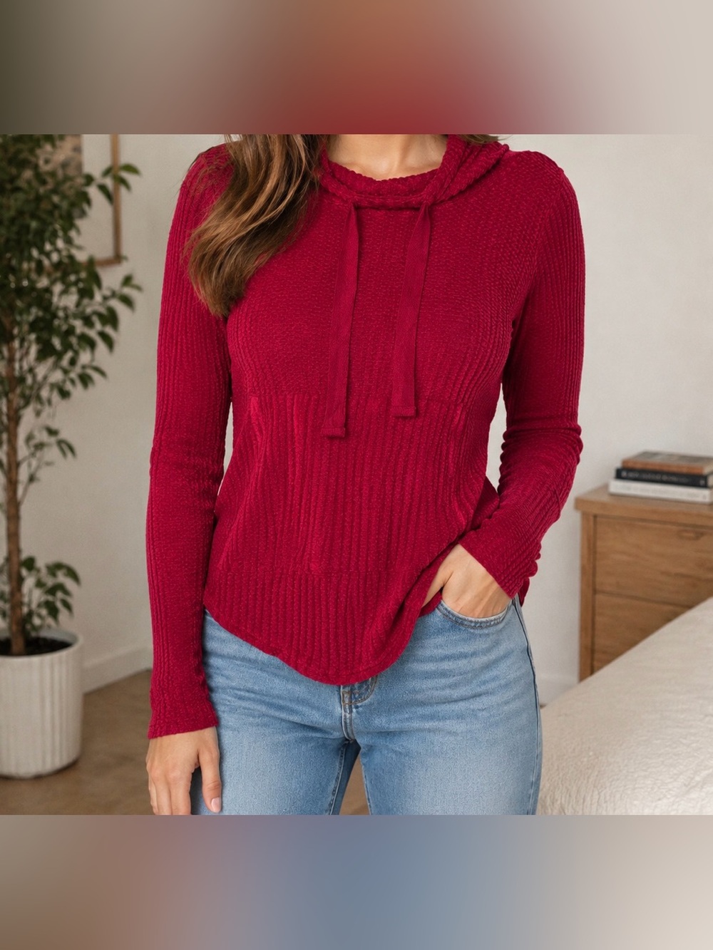 Chaser Cowl Neck Waffle Thermal Knit